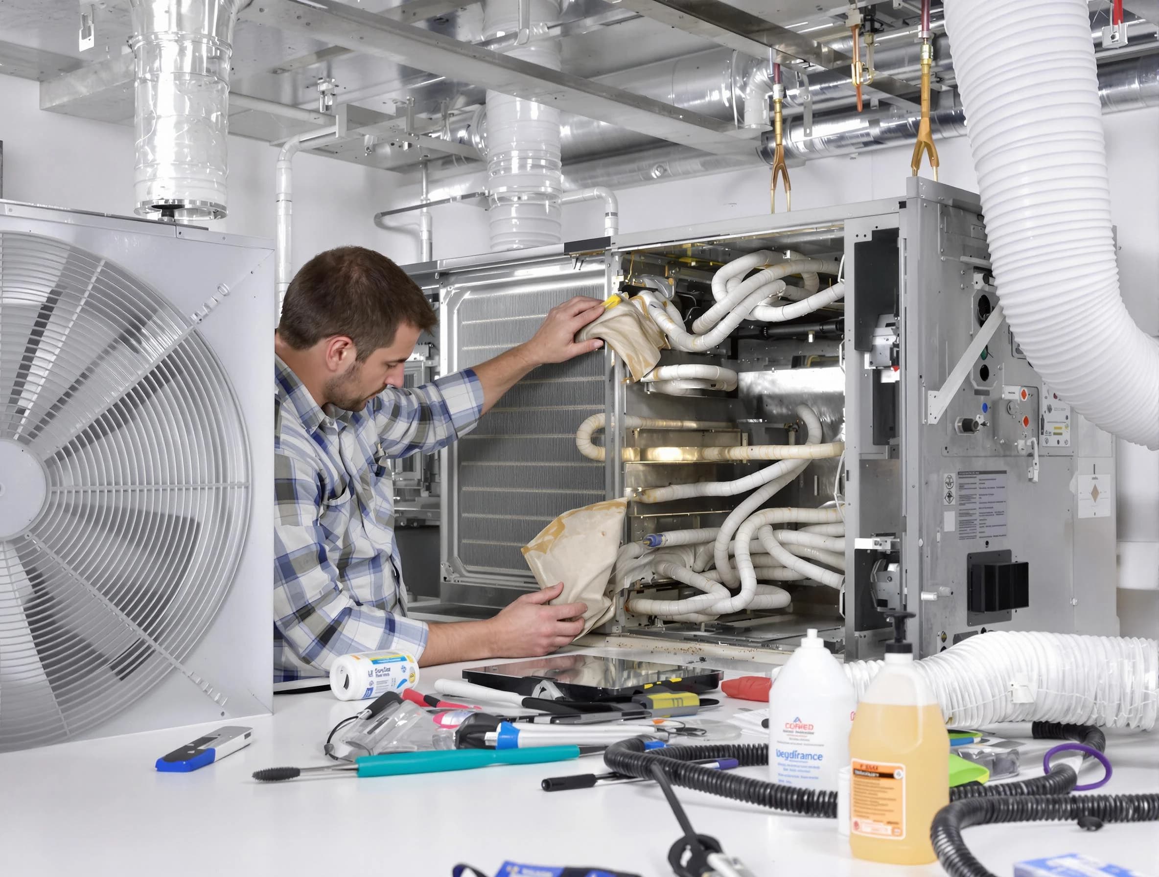 Adams Air Duct Cleaning specialist performing precision AC coil cleaning in Adams