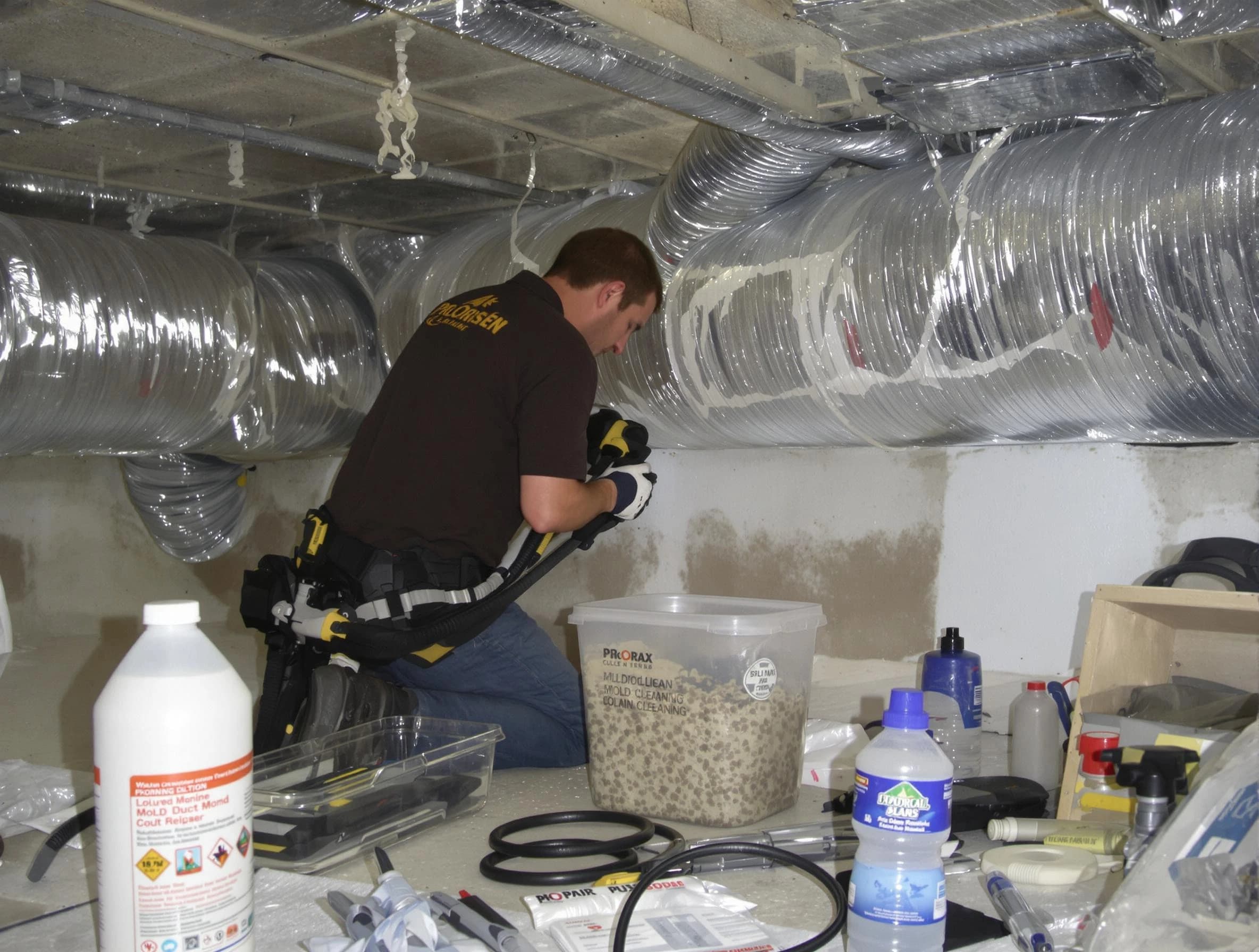 Adams Air Duct Cleaning specialist performing professional mold removal from air ducts in Adams