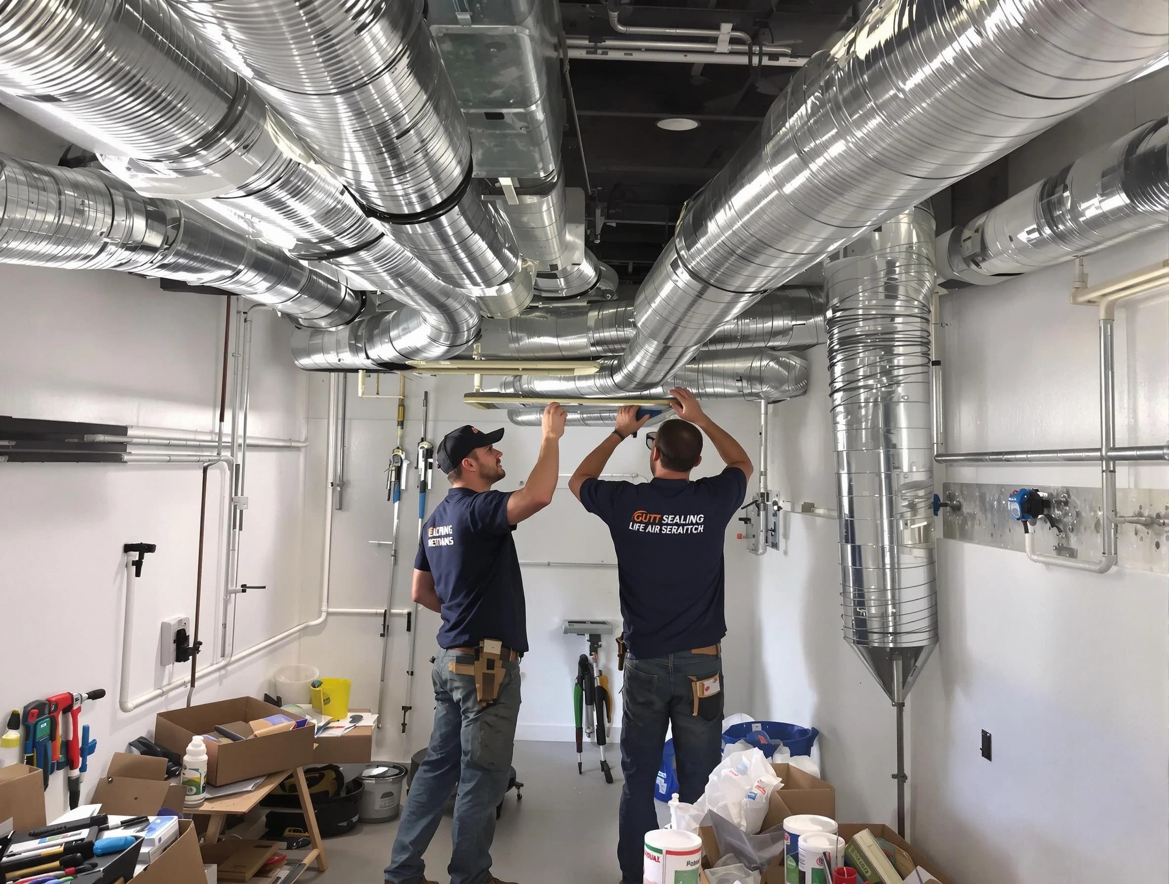 Adams Air Duct Cleaning technician applying professional duct sealing solutions in Adams